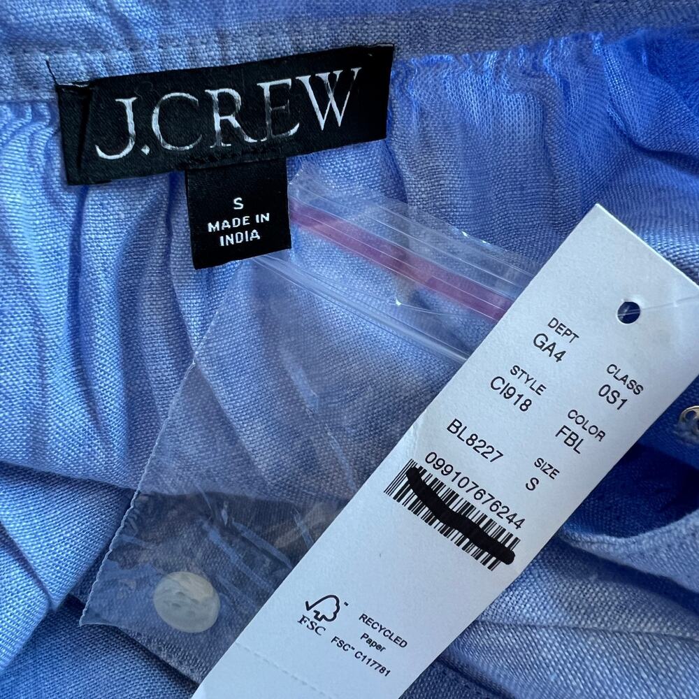 J Crew Cabana Linen Dress Size Small Blue Long Sleeve Pockets Flaw - Picture 3 of 15